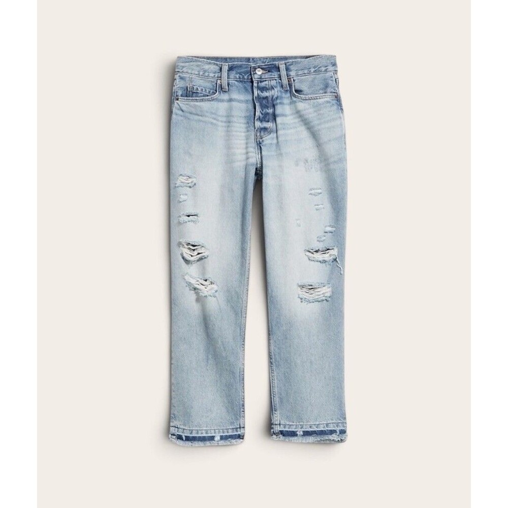 Old Navy Jeans 14 High Rise Slouchy Straight Light Wash Denim Distressed Button